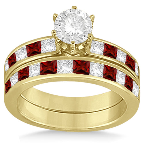 Channel Garnet & Diamond Bridal Set 18k Yellow Gold (1.30ct)
