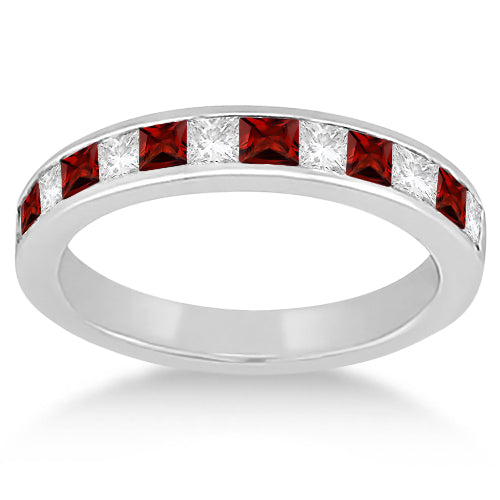 Channel Garnet & Diamond Wedding Ring 14k White Gold (0.70ct)