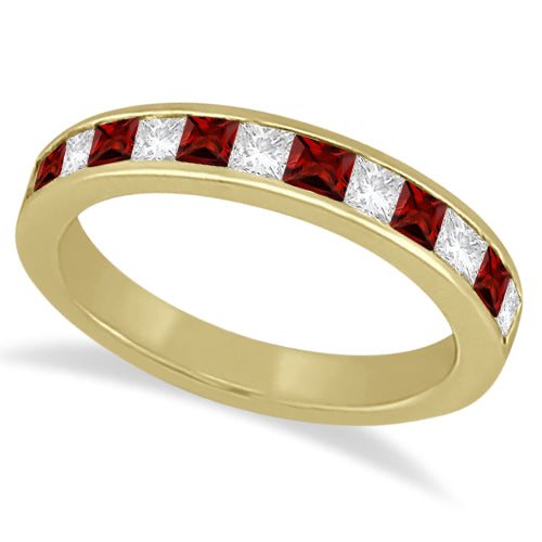 Channel Garnet & Diamond Wedding Ring 14k Yellow Gold (0.70ct)
