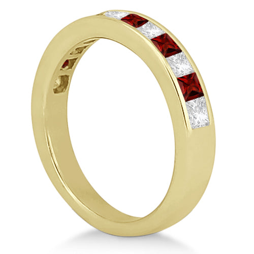 Channel Garnet & Diamond Wedding Ring 14k Yellow Gold (0.70ct)