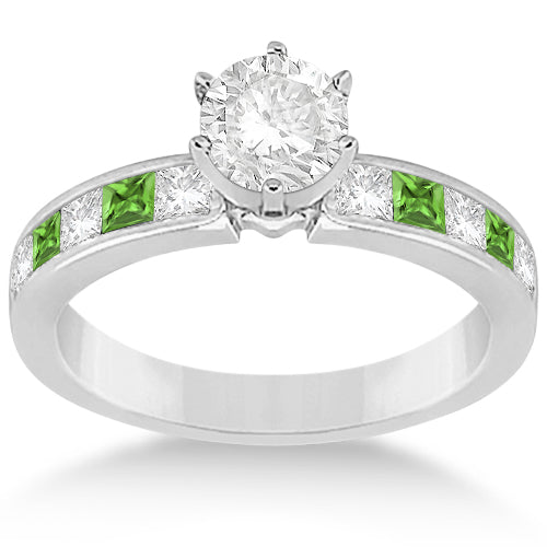 Channel Peridot & Diamond Engagement Ring 14k White Gold (0.60ct)