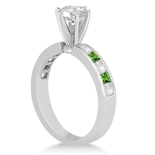 Channel Peridot & Diamond Engagement Ring 14k White Gold (0.60ct)