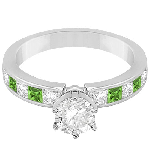 Channel Peridot & Diamond Engagement Ring 14k White Gold (0.60ct)