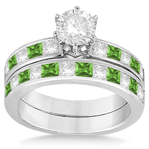 Channel Peridot & Diamond Bridal Set 14k White Gold (1.30ct)