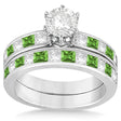 Channel Peridot & Diamond Bridal Set 14k White Gold (1.30ct)