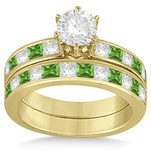 Channel Peridot & Diamond Bridal Set 14k Yellow Gold (1.30ct)