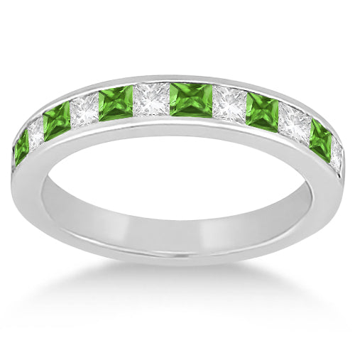 Channel Peridot & Diamond Wedding Ring 14k White Gold (0.70ct)