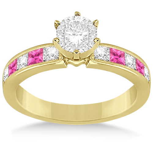 Channel Pink Sapphire & Diamond Engagement Ring 14k Yellow Gold (0.60ct)