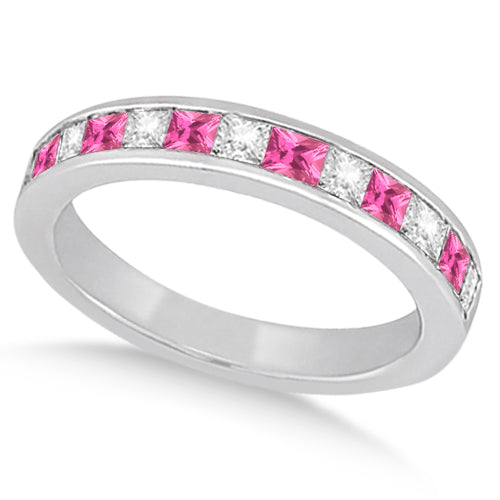Channel Pink Sapphire & Diamond Bridal Set 14k White Gold (1.30ct)