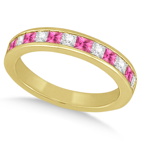 Channel Pink Sapphire & Diamond Bridal Set 14k Yellow Gold (1.30ct)