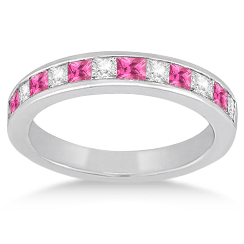 Channel Pink Sapphire & Diamond Wedding Ring 14k White Gold (0.70ct)