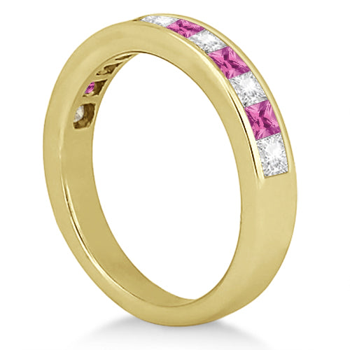 Channel Pink Sapphire & Diamond Wedding Ring 14k Yellow Gold (0.70ct)