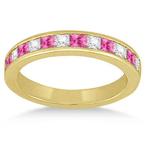 Channel Pink Sapphire & Diamond Wedding Ring 14k Yellow Gold (0.70ct)