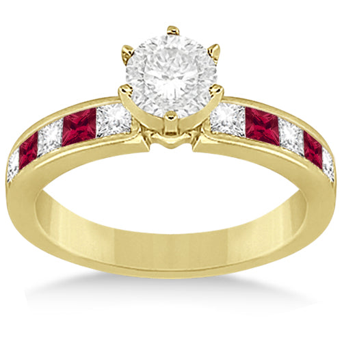 Channel Ruby & Diamond Engagement Ring 14k Yellow Gold (0.60ct)