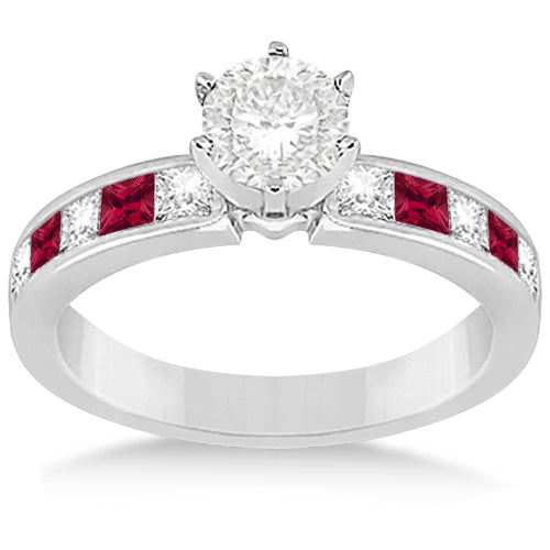 Channel Ruby & Diamond Engagement Ring 18k White Gold (0.60ct)