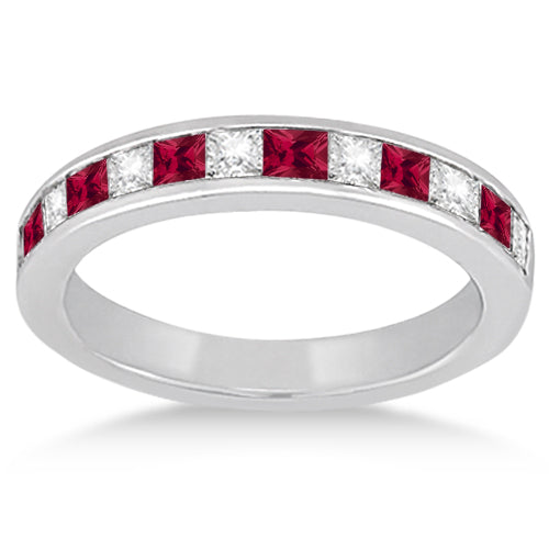 Channel Ruby & Diamond Wedding Ring 14k White Gold (0.70ct)