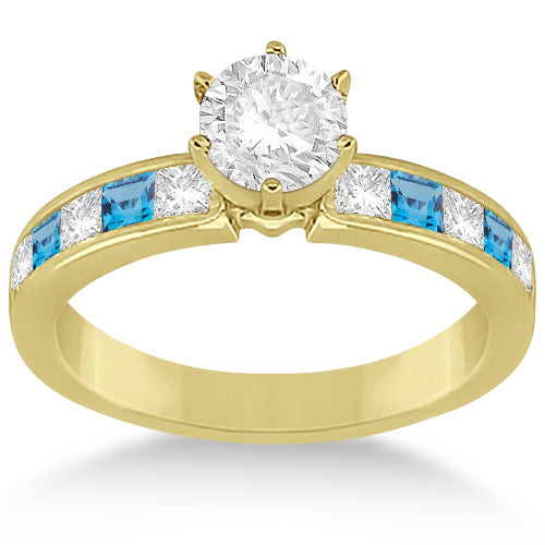 Channel Blue Topaz & Diamond Engagement Ring 18k Yellow Gold (0.60ct)