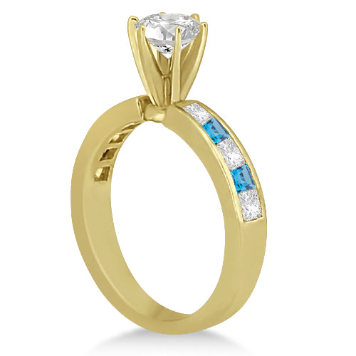 Channel Blue Topaz & Diamond Engagement Ring 18k Yellow Gold (0.60ct)