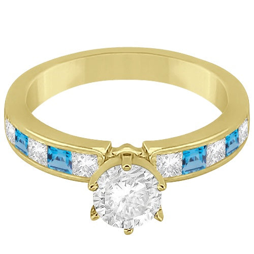 Channel Blue Topaz & Diamond Engagement Ring 18k Yellow Gold (0.60ct)