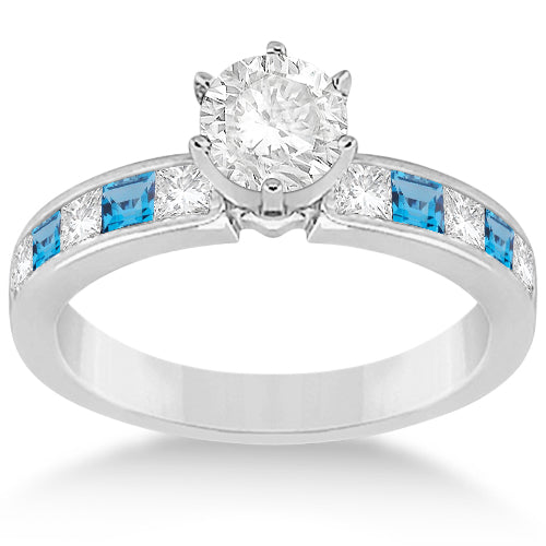 Channel Blue Topaz & Diamond Bridal Set 14k White Gold (1.30ct)