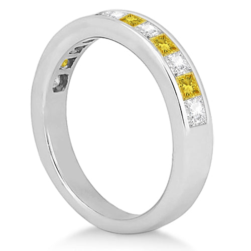 Channel Set Princess White & Yellow Diamond Wedding Band Platinum 0.60ct