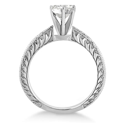 Antique Engraved Solitaire Engagement Ring Setting 14k White Gold