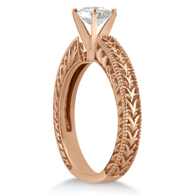Solitaire Engagement Ring & Wedding Band Bridal Set 14k Rose Gold