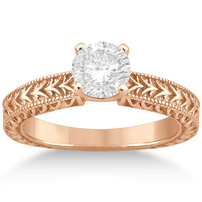 Solitaire Engagement Ring & Wedding Band Bridal Set 18k Rose Gold