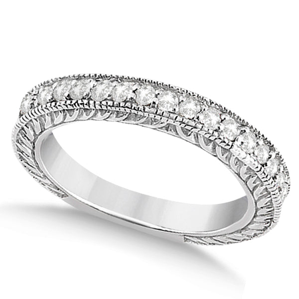 Vintage Style Filigree Diamond Wedding Band 14k White Gold (0.19ct)