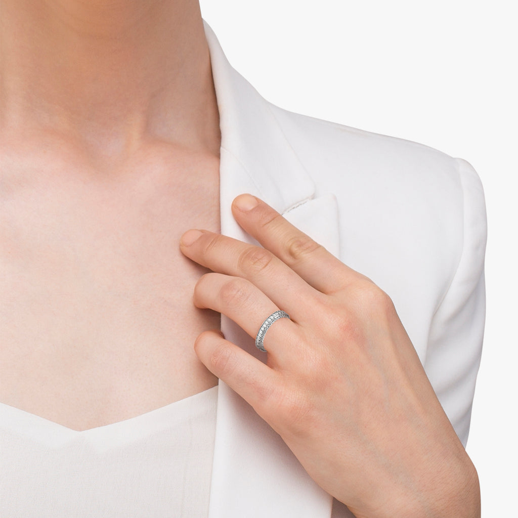 Vintage Style Filigree Diamond Wedding Band 14k White Gold (0.19ct)