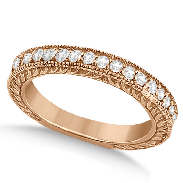 Vintage Style Filigree Diamond Wedding Band 18k Rose Gold (0.19ct)