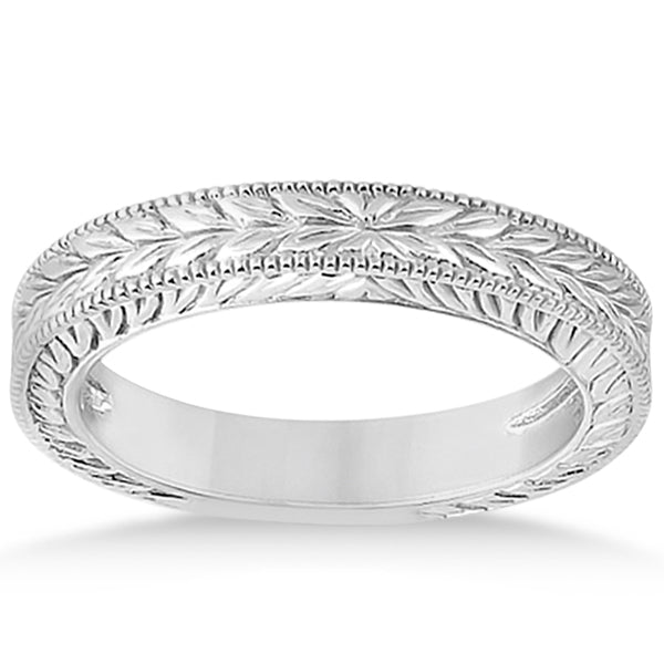 Vintage Carved Filigree Solitaire Bridal Set in 14k White Gold