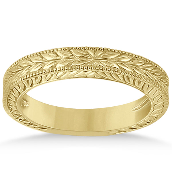 Vintage Carved Filigree Solitaire Bridal Set in 14k Yellow Gold