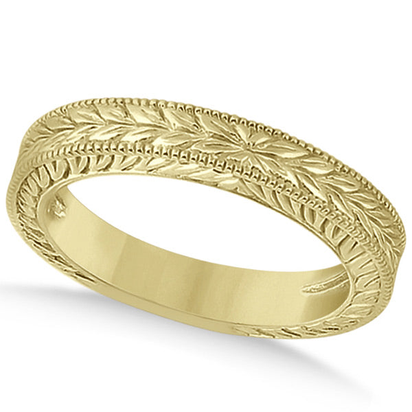 Vintage Carved Filigree Solitaire Bridal Set in 18k Yellow Gold