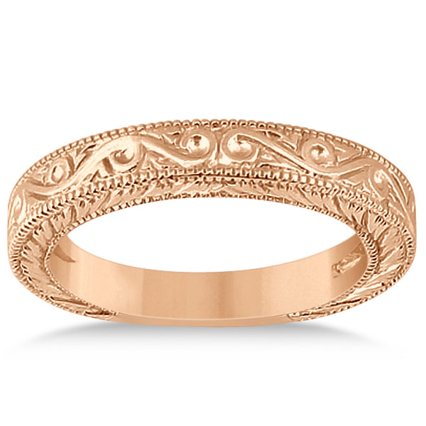 Women's Unique Filigree Wedding Band w/ Milgrain Edge 14k Rose Gold