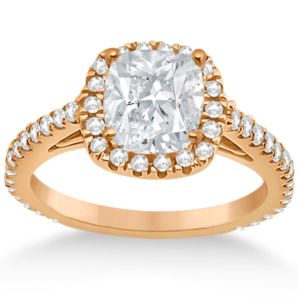 Cathedral Halo Cushion Cut Diamond Engagement Ring 14K Rose Gold (0.60ct)