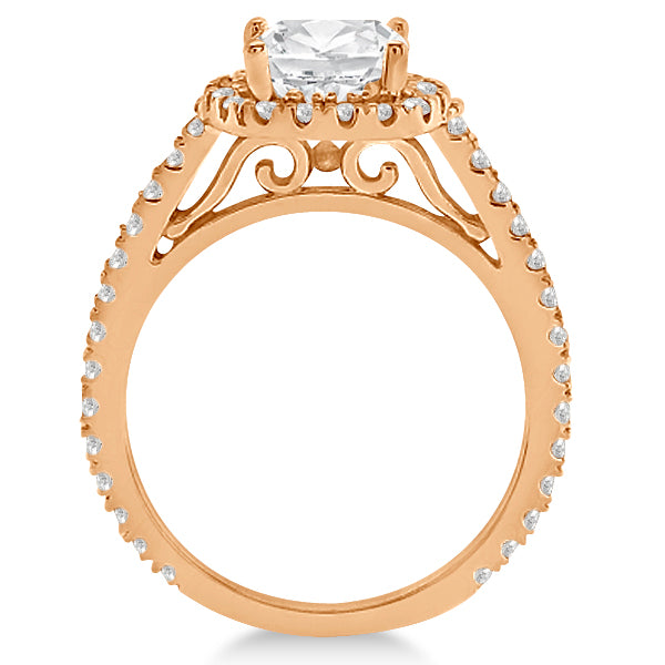 Cathedral Halo Cushion Cut Diamond Engagement Ring 14K Rose Gold (0.60ct)