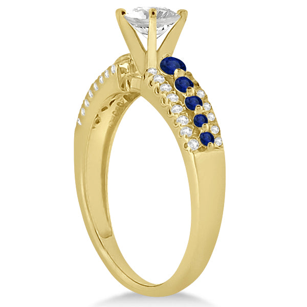 Three-Row Blue Sapphire Diamond Engagement Ring 18k Yellow Gold 0.55ct