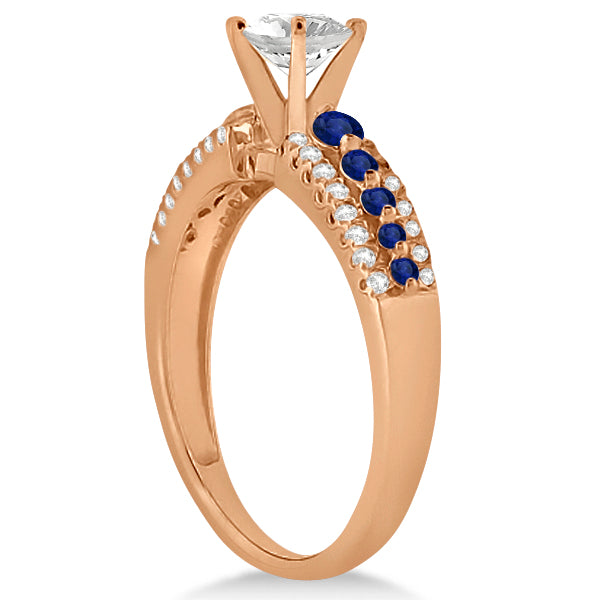 Three-Row Blue Sapphire & Diamond Bridal Set 18k Rose Gold (1.18ct)