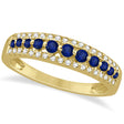 Three-Row Blue Sapphire & Diamond Wedding Band 18k Yellow Gold 0.63ct