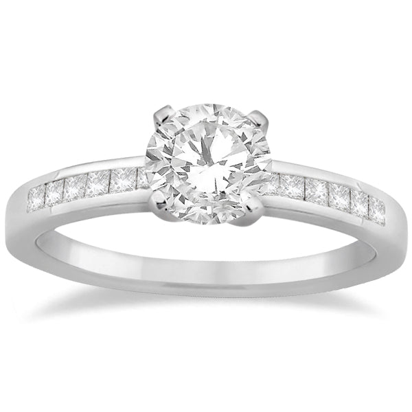 Channel Set Princess Cut Diamond Engagement Ring 14k White Gold (0.15ct)
