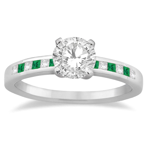 Princess Cut Diamond & Emerald Bridal Ring Set 14k White Gold (0.54ct)