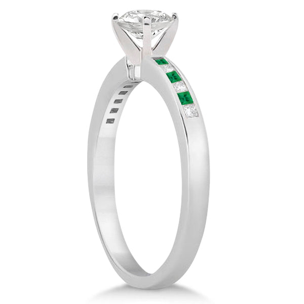 Princess Cut Diamond & Emerald Bridal Ring Set 14k White Gold (0.54ct)