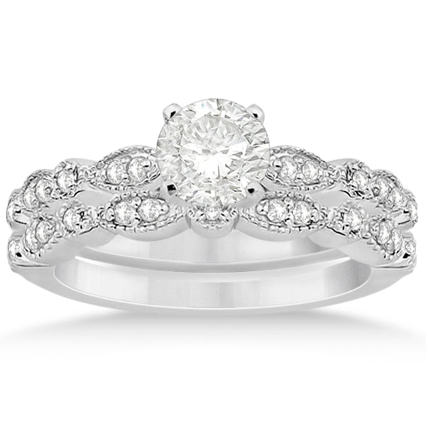 Petite Marquise & Dot Diamond Bridal Ring Set in 18k White Gold (0.25ct)