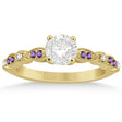 Marquise & Dot Diamond Amethyst Engagement Ring 14k Yellow Gold 0.24ct