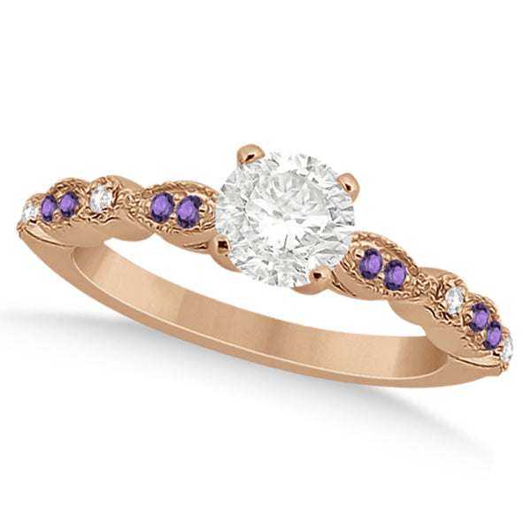 Marquise & Dot Diamond Amethyst Engagement Ring 18k Rose Gold 0.24ct