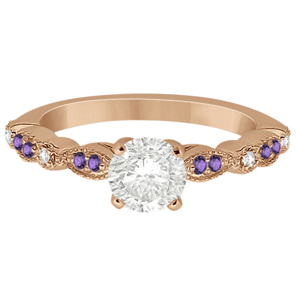 Marquise & Dot Diamond Amethyst Engagement Ring 18k Rose Gold 0.24ct