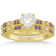 Marquise and Dot Amethyst & Diamond Bridal Set 14k Yellow Gold 0.49ct