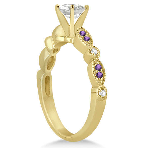 Marquise and Dot Amethyst & Diamond Bridal Set 14k Yellow Gold 0.49ct
