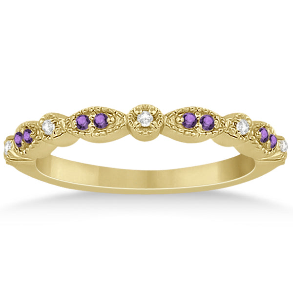 Marquise and Dot Amethyst & Diamond Bridal Set 14k Yellow Gold 0.49ct